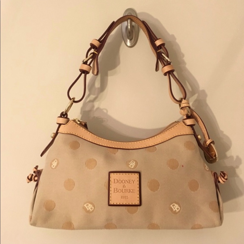Dooney and Bourke Mini East West Tan Dot Slouch Bag